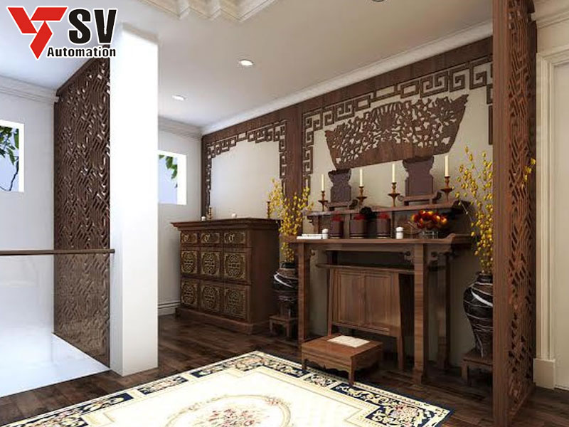 Mẫu vách ngăn bàn thờ sử dụng cho những gia đình có không gian rộng rãi